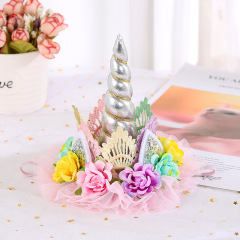 New chidren party 3d flower lace crown glitter bling unicorn headbands