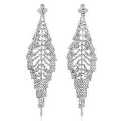 European and American hot sale leaf alloy rhinestone wholesale crystal earring European and American hot sale leaf alloy rhinestone wholesale crystal earring