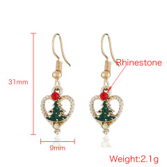 Luxurious gold heart women paint alloy rhinestone christmas tree hook earrings