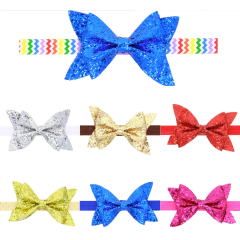 Simple design glitter sequin bow knot hair band for baby kids hair accessories