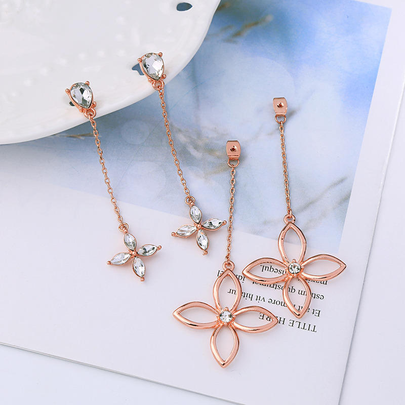 New 2019 trending product silver gold crystal flower tassel earrings