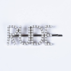 Wholesale hair clip letter english alphabet women's pearl rhinestone hairpin fine hair accessories