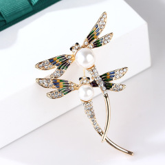2020 korean fashion jewelry woman designer insect dragonfly brooces with pearl