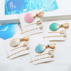 2020 Amazon ins hot sale 3pcs women shell hair pin conch pearl hair barrettes sets