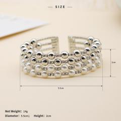 Luxury crystal pearl rhinestone silver party cuff hand bracelet for girls