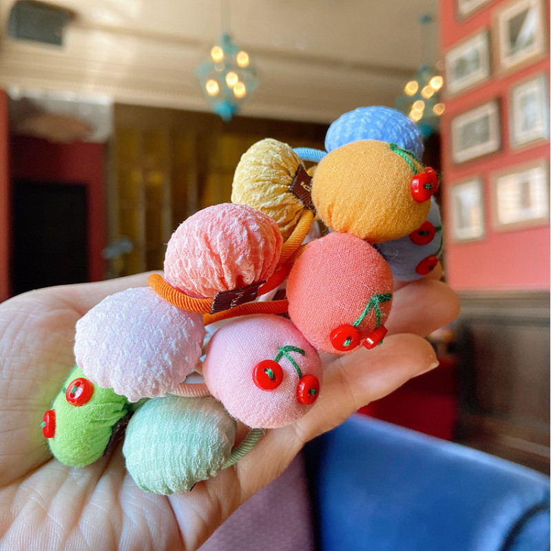 New Korean children's hair accessories candy color embroidery flowers ball elastic hair ring for little girl