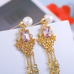 Fashion trend 2019 stainless steel silver women drop crystal earrings