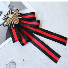 INS amazon korean latest fashion girls Fabric Canvas Corsage Collar Necktie stripe bee ribbon bow tie brooches