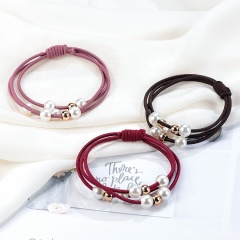 Jewelry handmade knotted rope hair tie black elastic custom elastic hair tie with pearls