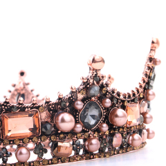 Baroque full round crystal Wedding hair accessories beauty coffee gold crown tiaras