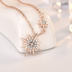 Fashion women wish korean europe zircon jewelry sun 925 gold plated sterling silver necklace