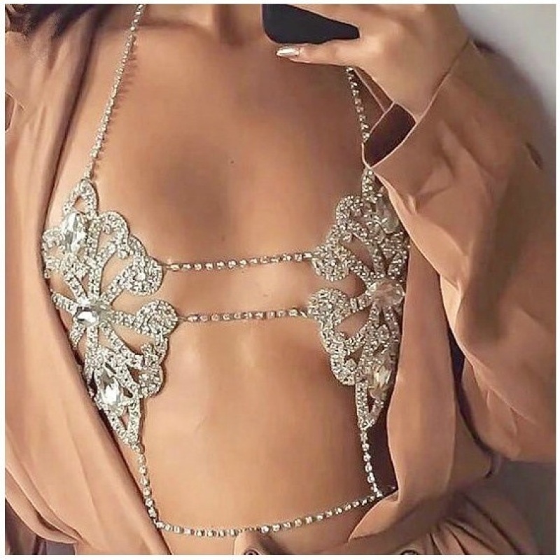 2020 New fashion geometric diamond   bikini crystal rhinestone sexy chest chain tide body chain bra jewelry