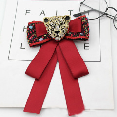 INS amazon korean latest fashion girls Fabric Canvas Corsage Collar Necktie animal leopard Bowknot brooches pins for women lady