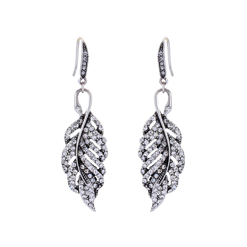 Fashion Women Gothic Jewelry Leaf Crystal Dangle Earings Antique Jewelry Silver Fashion Women Gothic Jewelry Leaf Crystal Dangle Earings Antique Jewelry Silver