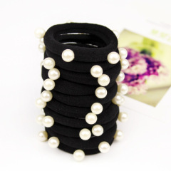 Bulk wholesale Korean girls women pearl seamless rubber elastic hair ties