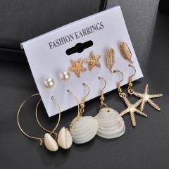 2019 New design rose gold jewelry set sea star sea shell hoop earring set for women