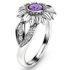 New Fashion Jewelry Silver Crystal Ring sunflower yellow Pave Gemstone Rings