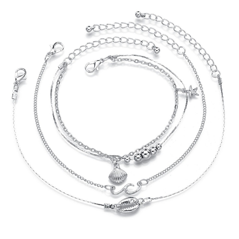 4 Sets korean style silver 925 foot jewelry sea shell sea star anklets chains for women feet 4 Sets korean style silver 925 foot jewelry sea shell sea star anklets chains for women feet