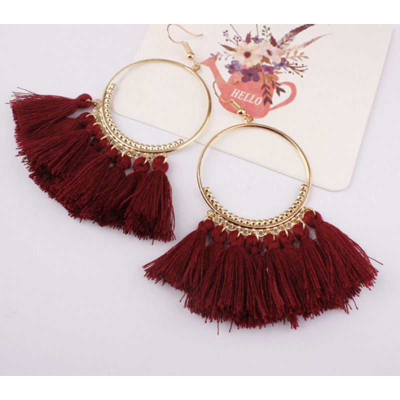 INS Amazon Hot sale Fashion Semicircle Long Tassel Ethnic Style Women Earrings