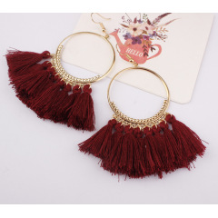 INS Amazon Hot sale Fashion Semicircle Long Tassel Ethnic Style Women Earrings