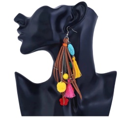 amazon ins custom fashion Boho style long suede leather colorful statement leather tassel earrings