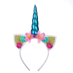 Colorful 3d artificial flower glitter bling cat ear unicorn headband
