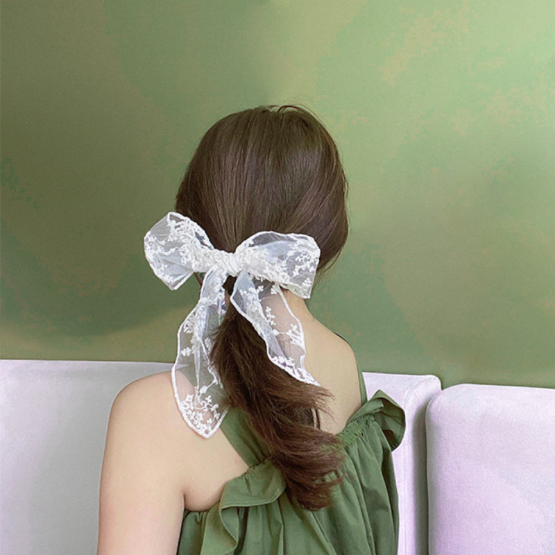 Amazon hot sale custom whosale summer girls lace elastic bow hair ties Amazon hot sale custom whosale summer girls lace elastic bow hair ties