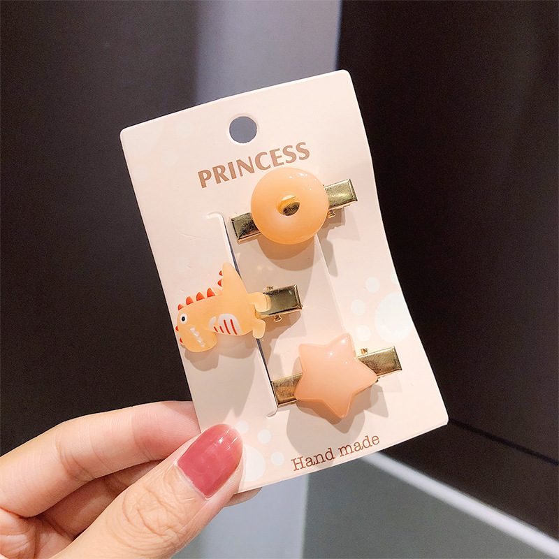 Korean cute children candy color stars acrylic small dinosaur hair clips for girls