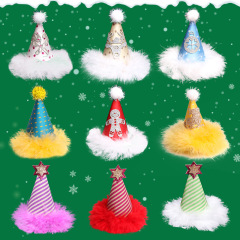 custom fancy winter hair accessory plush girls kids children's christmas santa hat hair clips