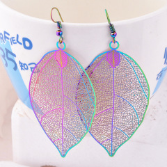 Exquisite wholesale new colorful women Fashion hollow leaf stainless steel earrings