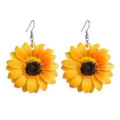 Wholesale Fashion Girls Holiday Jewelry Gold Plated Yellow Resin Sunflower Earrings Wholesale Fashion Girls Holiday Jewelry Gold Plated Yellow Resin Sunflower Earrings
