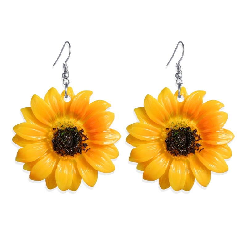 Wholesale Fashion Girls Holiday Jewelry Gold Plated Yellow Resin Sunflower Earrings Wholesale Fashion Girls Holiday Jewelry Gold Plated Yellow Resin Sunflower Earrings