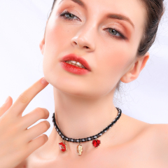 Wholesale women gift jewelry cool girl skull style enamel sets necklace