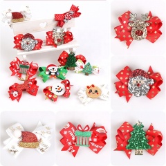 Custom child santa claus tree acrylic metal korean handmade bow hair clip accessories