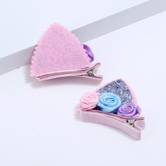 Cute Children 3D Cat Ears Shape Glitter Felt Metal Hair Clip Hairpin