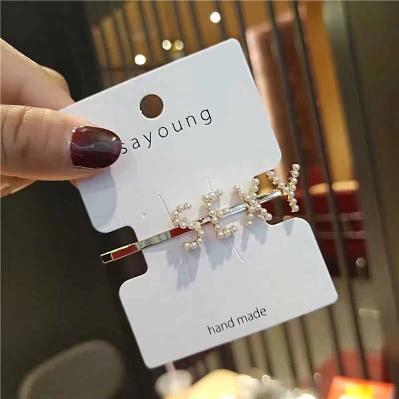 Gold hair accessories clipcrystal rhinestone metal women pearl letter Hair pins
