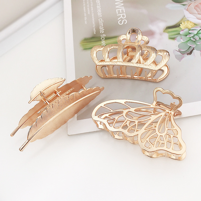 2020 new arrival fashion leaf butterfly crown shape metal hair claw clip