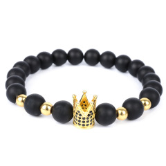 2020 New Arrival 8mm Black Natural Stones Rhinestone Men Crown Bead Bracelet For Gifts 2020 New Arrival 8mm Black Natural Stones Rhinestone Men Crown Bead Bracelet For Gifts