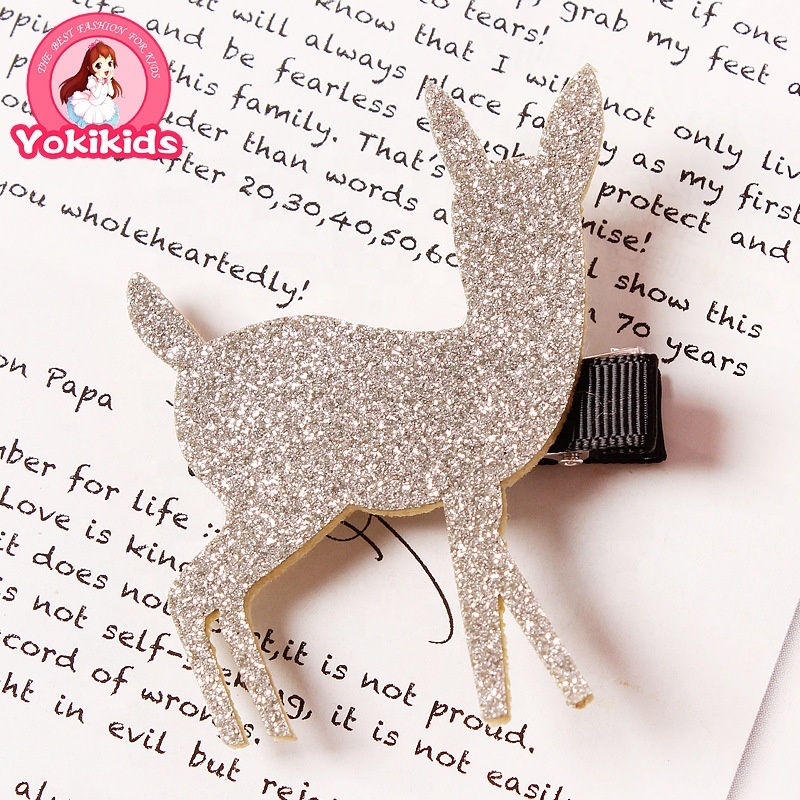 Ins wholesale gold and silver hair clip claw korean glitter pink deer kids hairpin for sale Ins wholesale gold and silver hair clip claw korean glitter pink deer kids hairpin for sale