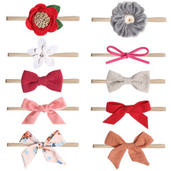 custom 10pcs photograph bow winter plush girls boys infant flower knitted swaddle baby headband set