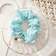 High quality Professional pearl lace fabric fashion girls hair scrunchies for ponytail holder