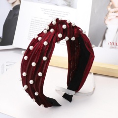 2020 new arrival multicolor wide knotted velvet elastic hair bands with pearl