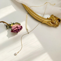 Ins Popular Fashion Fairy Willow Leaf Pendant Pearl Alloy Choker Necklace