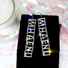 Wholesale girls fashion jewelry bling bling long crystal letter earrings