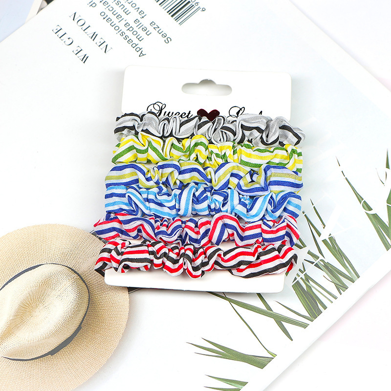 6pcs/set spring and summer custom girls stripe fitness elastic rubber hair scrunchies
