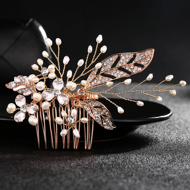 Luxury women Gold Leaf Wedding Crystal Tiara Bridal Hairband Hair Combs