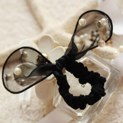 black Ponytail Holder Hair Accessories lace pearl Hair Scrunchies Hair Ties