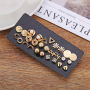 New 14pcs/set Gold-color Crystal Letter Moon Flower Rhinestone Small Stud Earrings