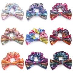 Wholesale Amazon hot sale new colorful designer laser swallowtail girls bow scrunchies