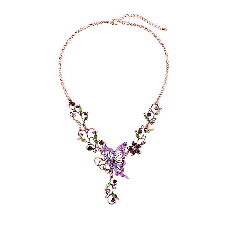 Wholesale women gift jewelry vintage artificial roses purple pearl flower necklace Wholesale women gift jewelry vintage artificial roses purple pearl flower necklace